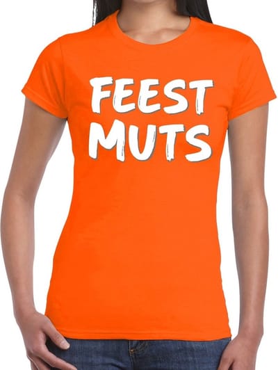 Koningsdag t-shirt - Feestmuts - voor dames - Oranje kleding - korte mouwen - humor XS