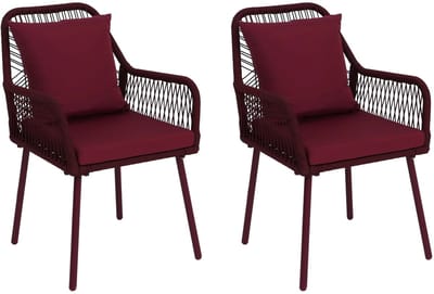 Set van 2 tuinstoelen MCW-O12, outdoor zit-/rugkussens aluminium touwvlechtwerk ~ bordeaux, bekleding bordeaux