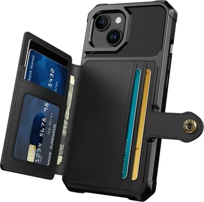 Casemania Hoesje Geschikt voor Apple iPhone 15 Plus - Zwart - Luxe Back Cover met Pasjeshouder - RFID Bescherming - Wallet Case