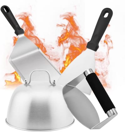 Famanu – Hamburgerpers gietijzer, antiaanbaklaag met houten greep, ideaal voor grill, BBQ en keuken