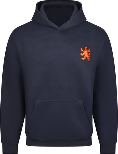 O.Leo - Blauwe Hoodie heren & dames - Maat S - Oranje geborduurde leeuw - Premium katoenmix - Unisex pasvorm sweater