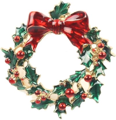 Broche Kerstkrans met rode strik Ø5x1cm