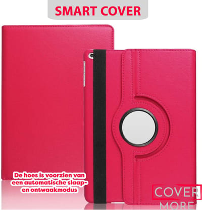 Draaibare Bookcase - Geschikt voor iPad Hoes 5e, 6e, Air 1e, Air 2e Generatie - 9.7 inch (2017/2018) - Fel Roze