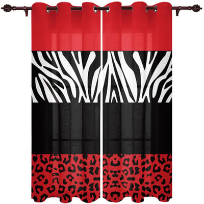 Rideaux à rayures zébrées léopard violet pour les traitements de fenêtre de cuisine de chambre à coucher Rideaux cantonnières pour le salon 135W x 60H(cm) black