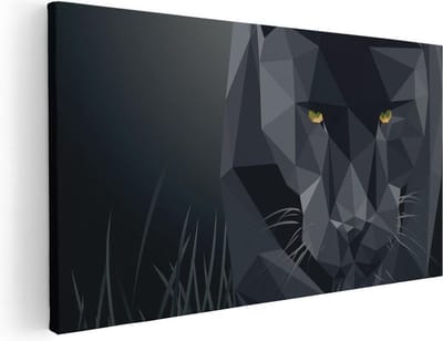 Artaza Canvas Schilderij Panter - 40x20 cm - Klein - Wanddecoratie Geometrisch - Muurdecoratie Dierenkop - Schilderijen Op Canvas