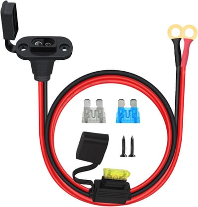 SAE stekker met installatiepaneel voor 12V en 24V toepassingen - 25A accukabel met zekering en waterdichte afdekkingen