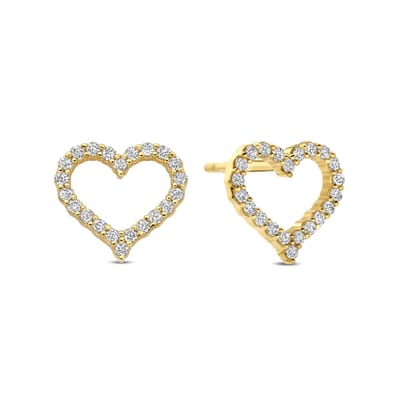 New Bling - 9NB-1446 - zilveren oorbelknopjes met zirkonia hartje - 925 sterling silver - gold plated