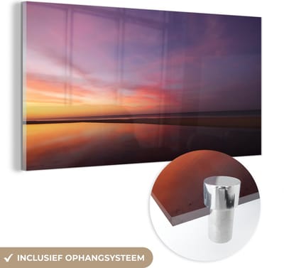MuchoWow® Glasschilderij 40x20 cm - Schilderij acrylglas - Zee - Kleuren - Zon - Foto op glas - Muurdecoratie woonkamer - Wanddecoratie slaapkamer - Schilderijen