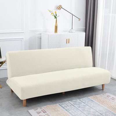 3 verschillende maten Jacquard stof Armless Sofa Bed Cover Sofa Nieuwjaar Decor Slipcovers Stretch Protector Elastische Bankhoes S Size white