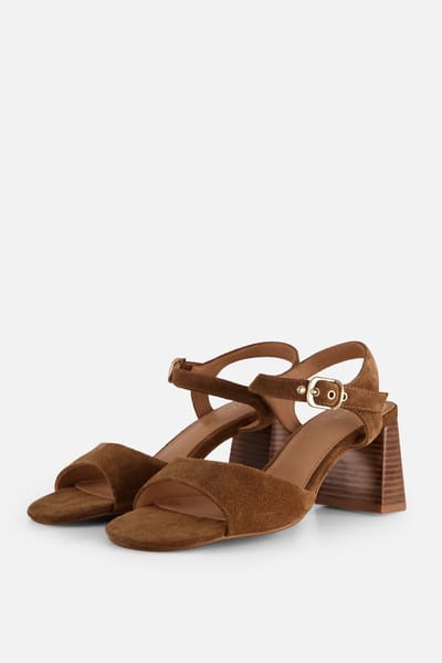 Linea Zeta Linea Zeta sandalen met hak cognac Suède