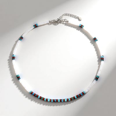 Cavill - Zilveren Halsketting 925 Sterling Zilver - Turkoois 13 98 ct en Rode Jaspis 10 39 ct - Verstelbaar 42-50 cm - Modieus Cadeau Dames