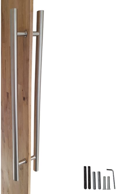 Hoexs Deurgreep Zilver – 90 cm – Set van 2 – Hartafstand 70 cm – RVS – Inclusief Bevestigingsmateriaal