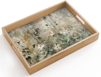 Dienblad hout 40x30 cm - Schootdienblad - Bloemen - Bladeren - Abstract - Modern - Borrelplank rechthoek - Plateau dienbladen