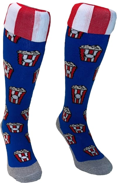 Hingly - Lange sportsokken - Popcorn- Blauw - hockeysokken - voetbalsokken - Maat: 31-35