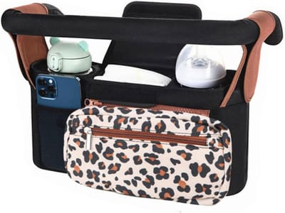 Kinderwagen organizer - Babywagen tas - Onderweg organiseren - Waterafstotend materiaal - 33 x 16 x 10 cm - Zwart