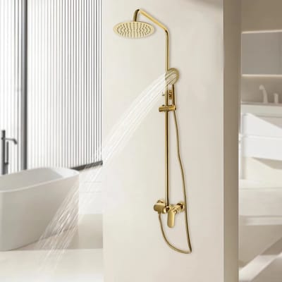 Douche - Regendouche - Douchewand - Douchekolom - Douchepanelen - Wandgemonteerde Regendoucheset - Verstelbare Hoogte - Gouden - 3 Straalsoorten & Enkelhendel Mixer