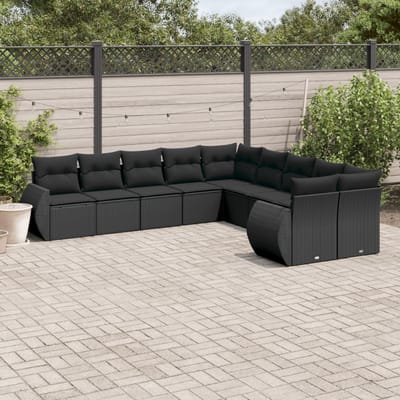 vidaXL - 10-delige - Loungeset - met - kussens - poly - rattan - zwart