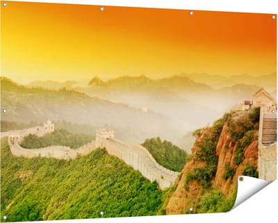 Gards Tuinposter Chinese Muur bij Zonsopgang - 150x100 cm - Tuindoek - Tuindecoratie - Wanddecoratie buiten - Tuinschilderij