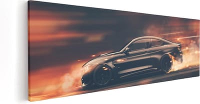 Artaza Canvas Schilderij Sportauto - 60x20 cm - Muurdecoratie Auto - Wanddecoratie Mancave - Schilderijen Op Canvas Vuur