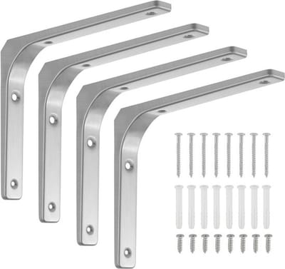 Dailygoods- Plankdragers Heavy Duty - 4 Stuks - Roestvrij Staal - 200 x 250 mm - Draagkracht 50-70 kg - Inclusief Schroeven en Pluggen - Planksteunen