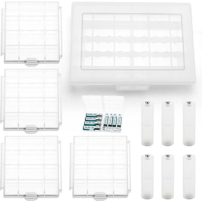 Allecto - 5 Stuks AA/AAA Batterij Opbergdoos Sets - Multifunctionele Batterijhouder - Doorzichtig - Inclusief Batterij Adapters - Voor Beschermin