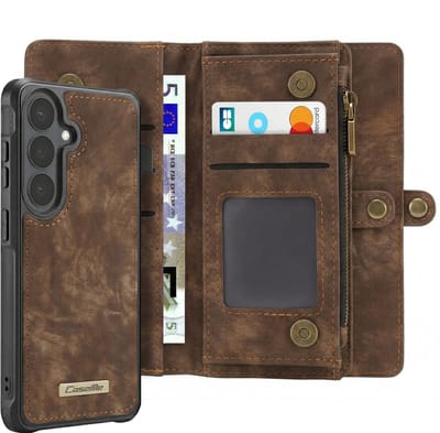 Caseme, 2-in-1 Bescherming Geschikt voor Samsung Galaxy S26 met Afneembare Hoes en Portemonnee, Bruin