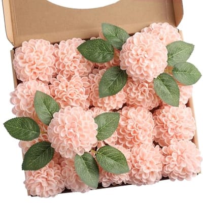 SnelShoppen - 20 Stuks Kunststof Dahlia Bloemen met Stelen en Bladeren - Hoge Kwaliteit Foam Bloemen voor Bruiloften, Tafeldecoratie, Feesten en Arran