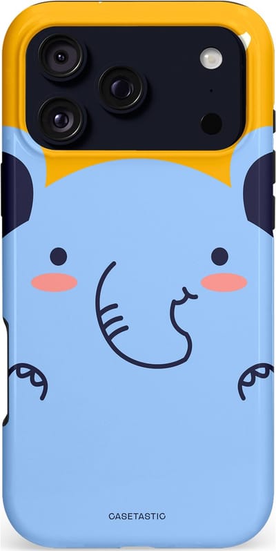 Casetastic hoesje geschikt voor Apple iPhone 17 Pro Max - MagSafe - Dubbellaagse bescherming - Knuffel van olifant - Fashion Case - Lichtblauw Okergeel
