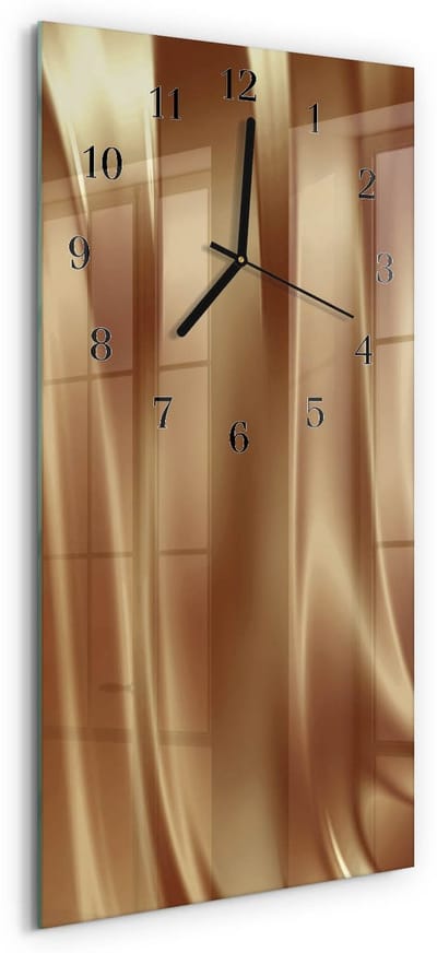 Tulup Wandklok - Flueel Moderne Wandklok Glas - 30x60 cm - Goud Wandklok Glas Decoratie - Zwarte Handen - Rechthoekige Wandklok - Wandklok Glas Decoratie - Gekleurde Glazen Klok