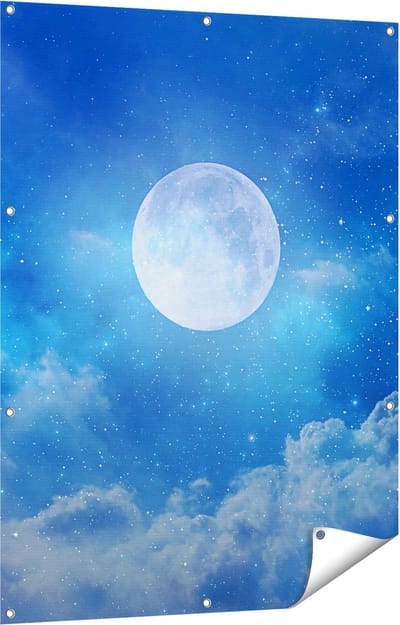 Gards Tuinposter Volle Maan in de Blauwe Hemel met Sterren - 90x120 cm - Tuindoek - Tuindecoratie - Wanddecoratie buiten - Tuinschilderij