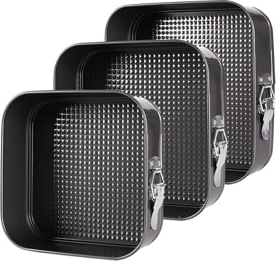 Famanu Springvorm vierkant, taartvormset, 20/22/24/cm, vierkant, zwart metallic, platte bodem, afneembare platte bodem, lekvrij, anti-aanbak, taartvorm voor het bakken van verschillende cakes en brood