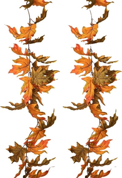 Louis Maes kunstplant blaadjes slinger/guirlande Esdoorn - 2x - bruin - 180 cm - Herfst decoratie