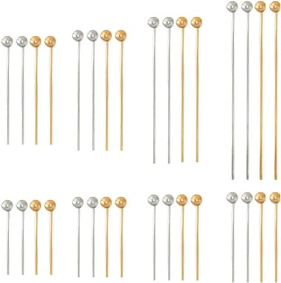 800 Stuks Messing Headpins in 8 Maten voor Het Maken van Oorbellen en Beads - Gouden/Zilveren Ballen van 2mm