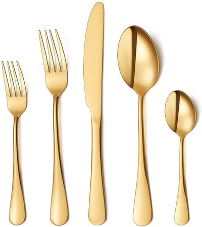Gouden Bestekset 30-Delig, Roestvrijstalen Titanium Verguld, Gebruiksvoorwerpen Serviceset voor 6 (Glanzend Goud)