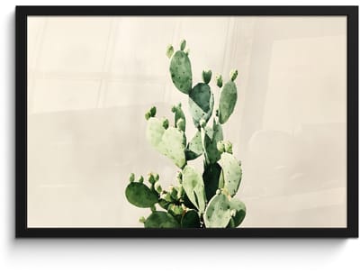 Poster in lijst - Fotolijst 60x40 cm - Posters - Cactus - Groen - Minimalistisch - Posterlijst zwart - Decoratie - Wanddecoratie woonkamer - Muurdecoratie slaapkamer