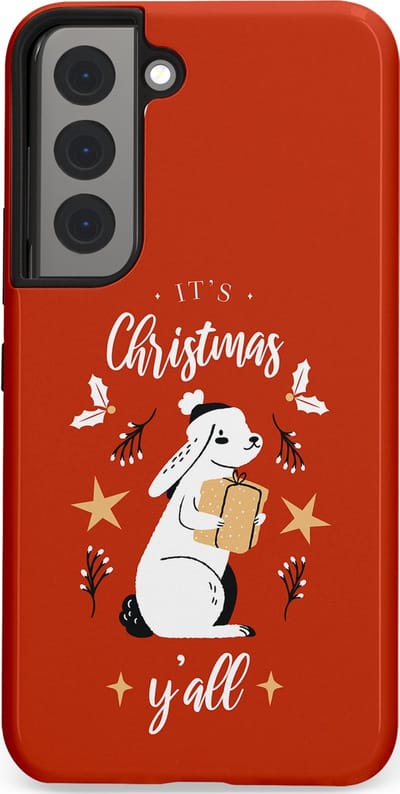 Casetastic hoesje geschikt voor Samsung Galaxy S22 - Dubbellaagse bescherming - Kerst Konijntje Flappie - Fashion Case - Terracotta