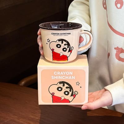 Crayon Shin China Mok Meisje Schattig Koppel Waterbeker Huishouden Ontbijt Keramische Koffiemok Verjaardagscadeau 340ML white