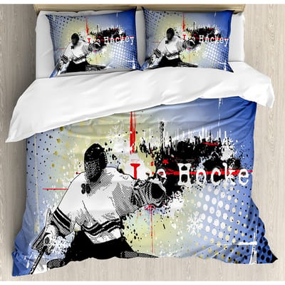 Hockey 3-delige Beddengoedset Cartoon Hockeypuck Bijt en Breekt Hoc Dekbedovertrekset Bedset Dekbedovertrek Kussensloop Dekbedovertrek EU single(135x200cm)