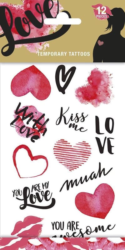 Love Tattoos - Tijdelijke Tattoo - Body Glitter - Plak Tattoos - Nep Tattoo - Fake Tattoo - Liefde - Kinderen en volwassenen - 1 Vel met 12 tattoos