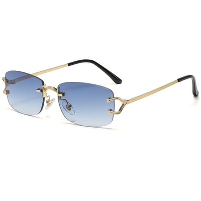 Mooie Stijlvolle Randloze Zonnebril Luxe Kleine Vierkante Zonnebril Dames Heren Populaire Metalen Rechthoekige Randloze Zonnebril Unisex