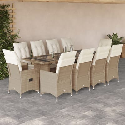 vidaXL - 11-delige - Bistroset - met - kussens - poly - rattan - beige