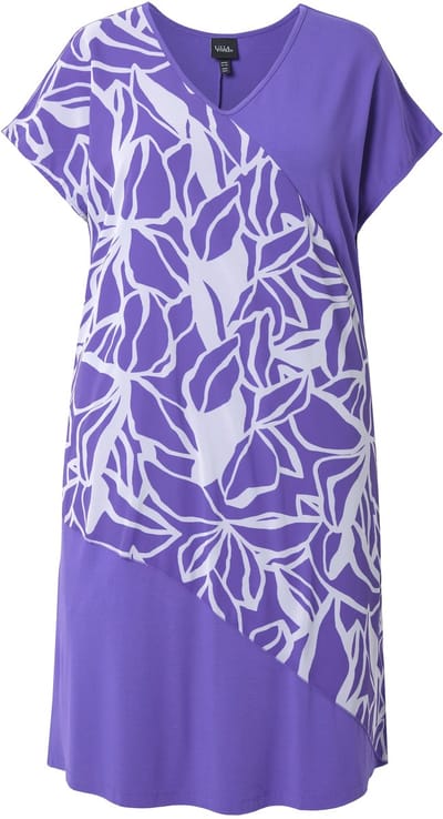 Ulla Popken - Dames - Jersey jurk chiffon overgooier V-hals korte mouwen - Purper - Maat 46+