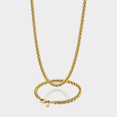 Wheat Ketting 5 mm x Wheat Armband 5 mm - Gouden Schakelketting en Schakelarmband Heren - 50/21 cm lang - Olympus Jewelry