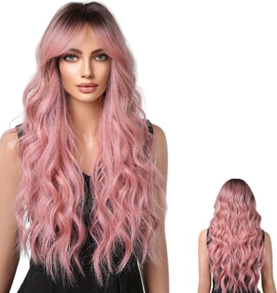 Nivard Pruiken Dames - Lang Haar - Cosplay Pruik - Hair Wig - Roze - 66cm