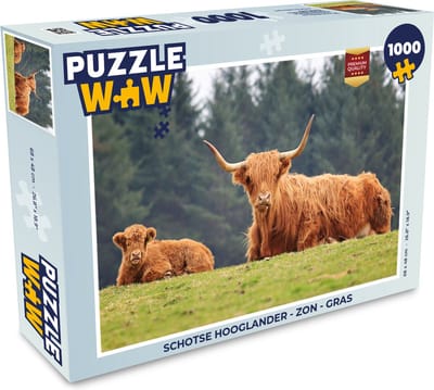 Puzzel Schotse hooglander - Zon - Gras - Legpuzzel - Puzzel 1000 stukjes volwassenen