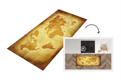 Keukenloper - Loper keuken - Wereldkaart - Vintage - Bruin - 120x50 cm - Keukenloper vinyl