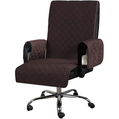 Housses de chaise de bureau matelassées Anti-salissures Housse de chaise de bureau d'ordinateur avec poche et coussin d'accoudoir pour bureau salle d'étude