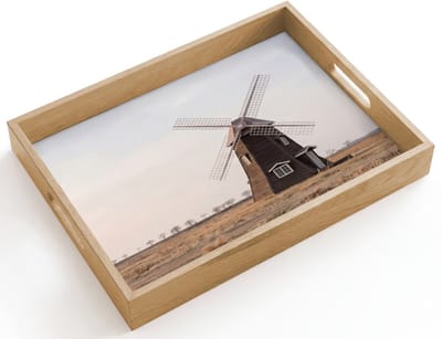 Dienblad hout 40x30 cm - Schootdienblad - Windmolens - Landschap - Veld - Borrelplank rechthoek - Plateau dienbladen