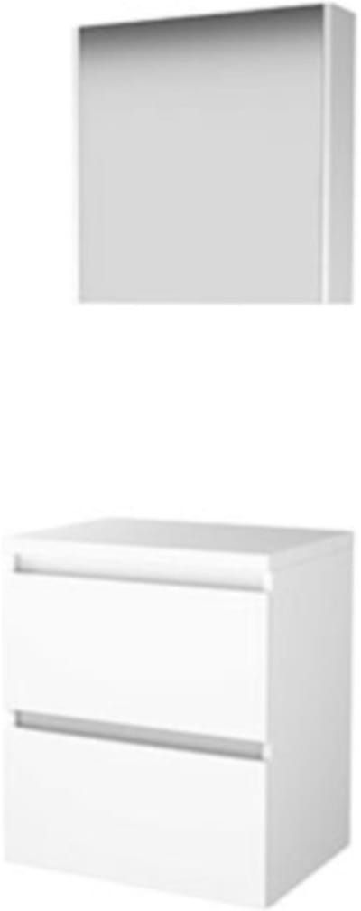 Basic-Line Comfort 46 Badkamermeubelset - 60 x 46 cm - Greeploos - 2 Lades - Wastafelblad - Spiegelkast - Ice White