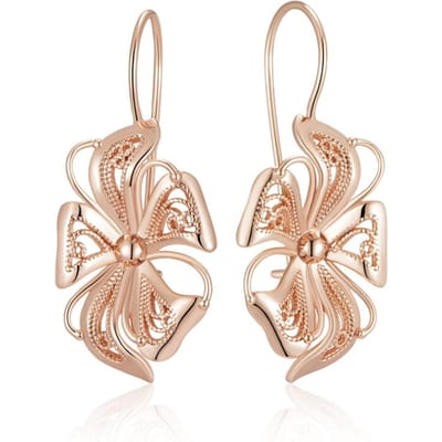 Unieke Glanzende Hangende Oorbellen Voor Vrouwen Mode Roségoud Kleur Metaal Bloem Hoge Kwaliteit Dagelijkse Fijne Sieraden beige